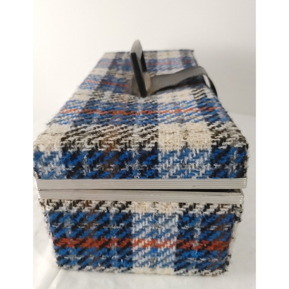 Vintage 1973 Groovy Black & Blue Plaid Tartan 8x17" 8-Track Tape Cassette Case - Picture 2 of 12